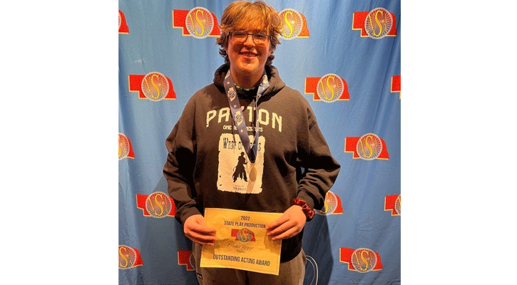 Miles Rogge received an Outstanding Actor award for his performance in "West of Pecos" at the State Championships in Norfolk.