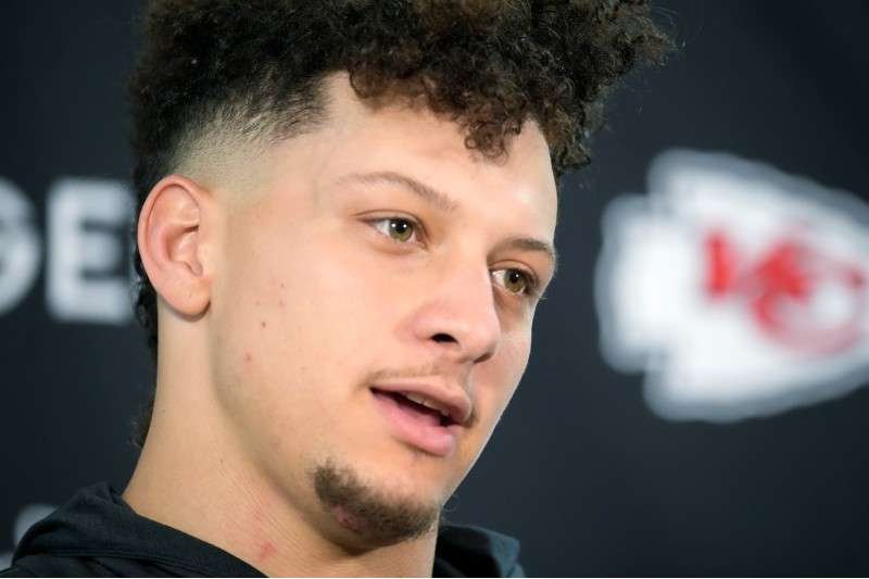 <b>Kansas City Chiefs quarterback Patrick Mahomes talks during a news conference after the Chiefs' game against the Denver Broncos Sunday.</b> (AP Photo/David Zalubowski)