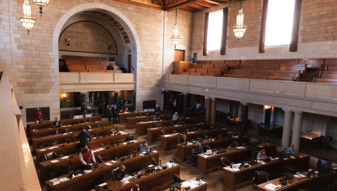 State senators debate on the floor of the Nebraska Legislature at the Nebraska State Capitol Building on Tuesday, Jan. 18, 2022, in Lincoln. (Rebecca S. Gratz for Nebraska Examiner)