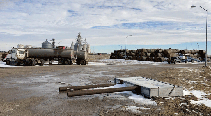 The AltEn sign had been taken down by January 2022, but the cleanup at the plant, which used contaminated seed corn to make corn-based ethanol, continues. (Paul Hammel/Nebraska Examiner)
