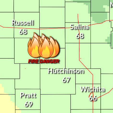 High to extreme fire danger possible in central KS Tuesday