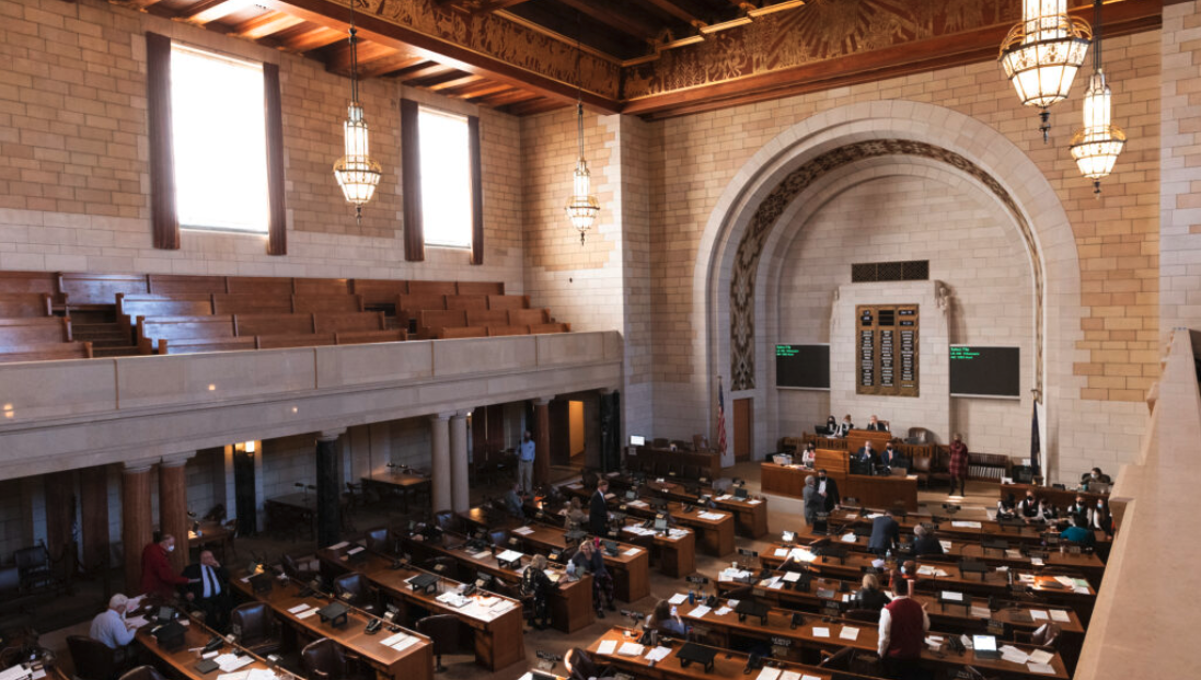State senators debate on the floor of Nebraska’s unique Unicameral Legislature at the State Capitol. (Rebecca S. Gratz for Nebraska Examiner)