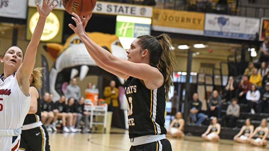 FHSU's Lauren West hit a career-high five 3-pointers in FHSU's win at Lincoln Thursday night (Courtesy FHSU Athletics, Nicole Heitmann)