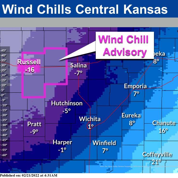 Wind chill advisories issued for Tuesday