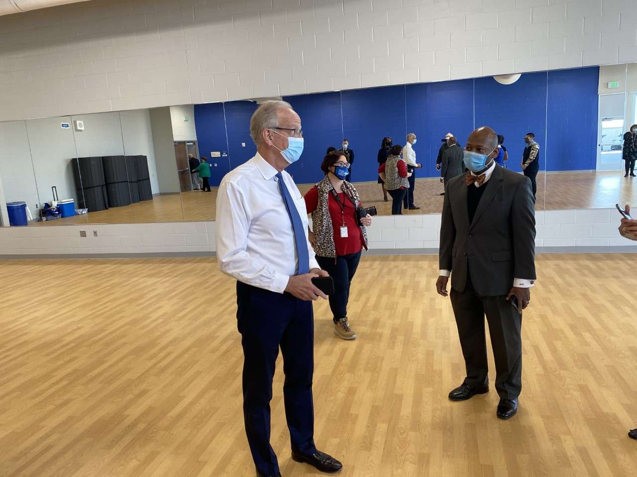 ( L-R ) U.S. Sen. Jerry Moran and USD 475 Superintendent of Schools Dr. Reginald Eggleston during a tour of Junction City High School.