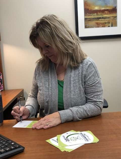 Julie Bugner Smith, director of the Pawnee Valley Community Hospital Foundation, plans for the organization’s 10th anniversary celebration on March 6 at Glory Be.