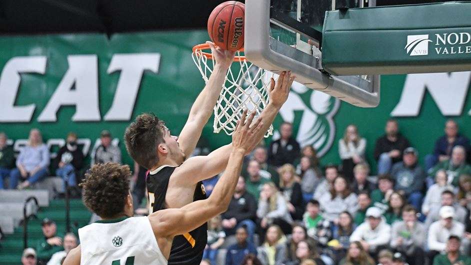 Kaleb Hammeke drives for a basket Saturday in FHSU's loss to NW Missouri State at Bearcat Arena in Maryville, Mo. (Courtesy FHSU Athletics, Ryan Prickett)