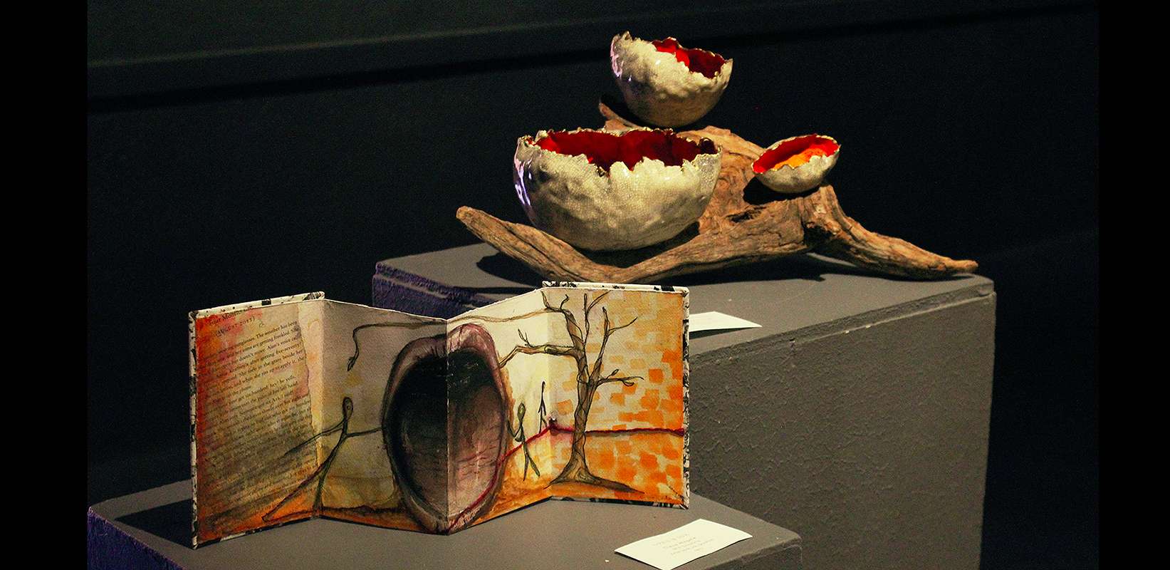 Pieces from the Fort Hays State University "FORTITUDE" art exhibition on display now at the Hays Arts Center. Photo by Cristina Janney/Hays Post<br>