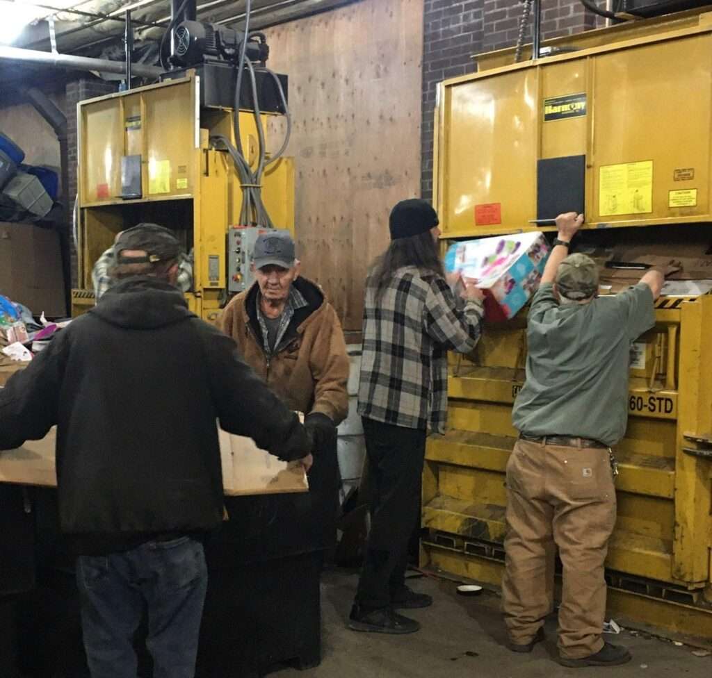 The Alliance Recycling Center accepts and picks up recyclables from a wide area of Nebraska’s Panhandle. Eleven workers sort material at its center, processing about 700,000 pounds a year. (Courtesy of Alliance Recycling Center)