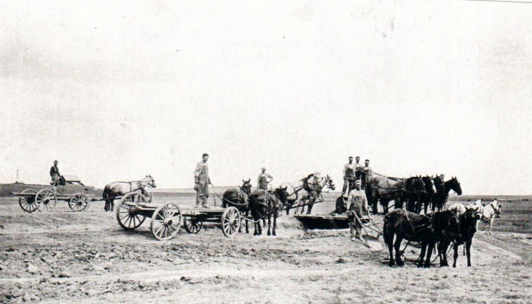 Work on the Perkins County Canal near Ovid, Colorado began in 1894, but the project halted after running out of money. (Courtesy of the Perkins County Historical Society)