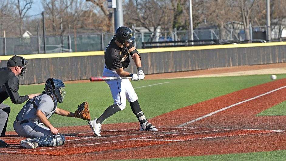 Grant Schmist hit a 3-run HR to give FHSU the lead in their series finale at Pittsburg State Sunday (Courtesy FHSU Athletics, Aaron Lane)