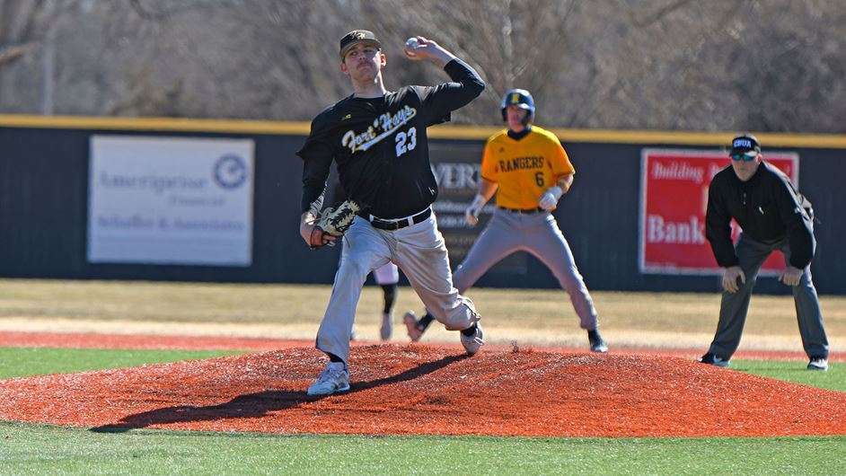 Cole Zimmerman delivers a pitch earlier this season vs. Regis. (Courtesy FHSU Athletics, Nicole Heitmann)
