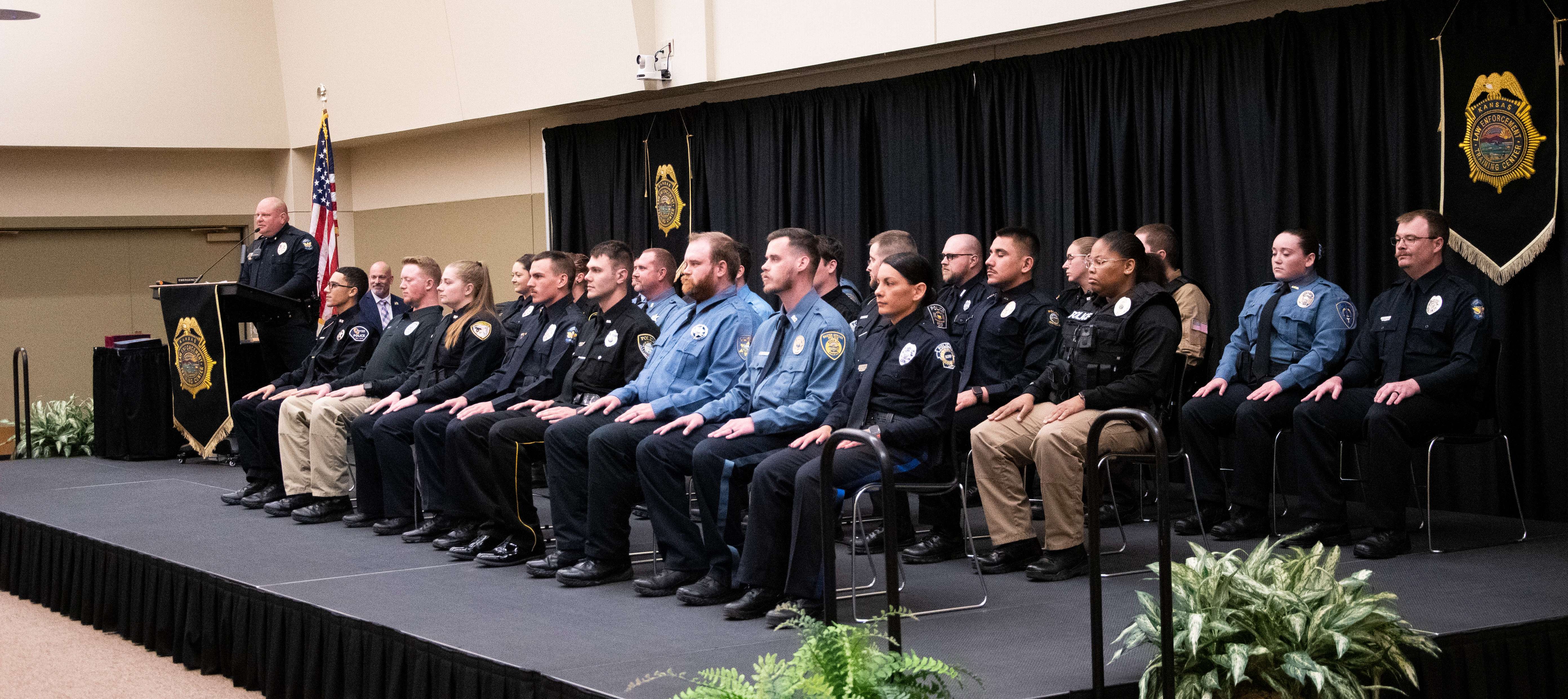 Chief Courtney Prewitt of the Garden City Police Department speaks to KLETC's 291st graduation class-Photo Courtesy KLETC