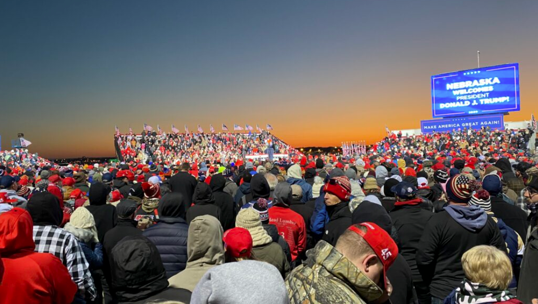 Thousands of Nebraskans wait for then-President Donald Trump to speak during an Oct. 27, 2020, rally in Omaha. (Aaron Sanderford/Nebraska Examiner)