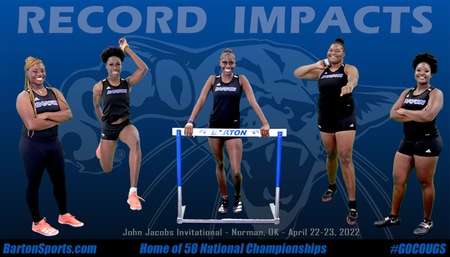 Barton women's track and field results at 2022 John Jacobs Invitational. Featuring Jada Sewell, Nia Robinson, Ashantae Harvey, Kelsie Murrell-Ross, and Efe Latham - Barton Athletics