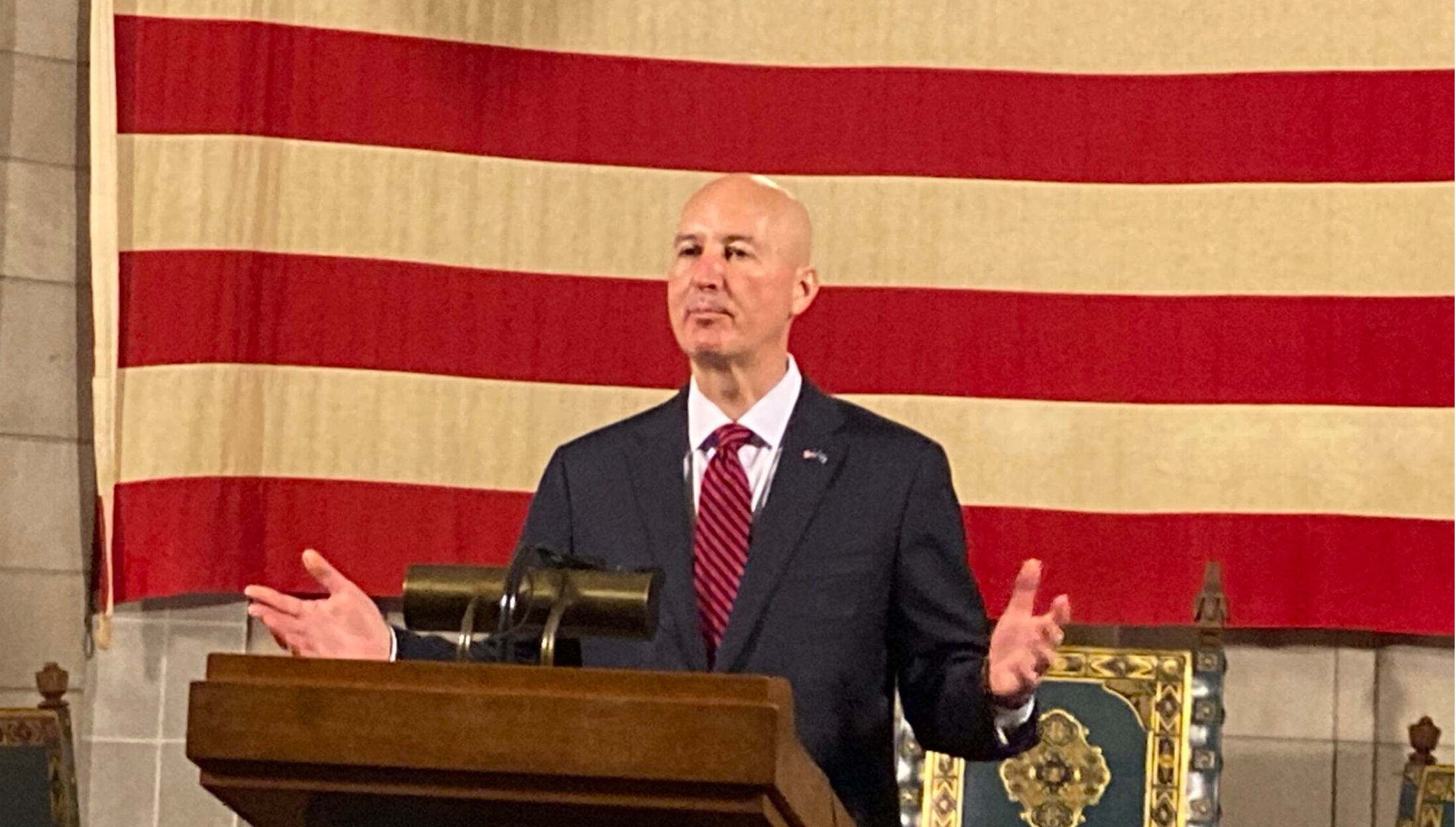 Gov. Pete Ricketts at a State Capitol press conference in January 2022. (Paul Hammel/Nebraska Examiner)