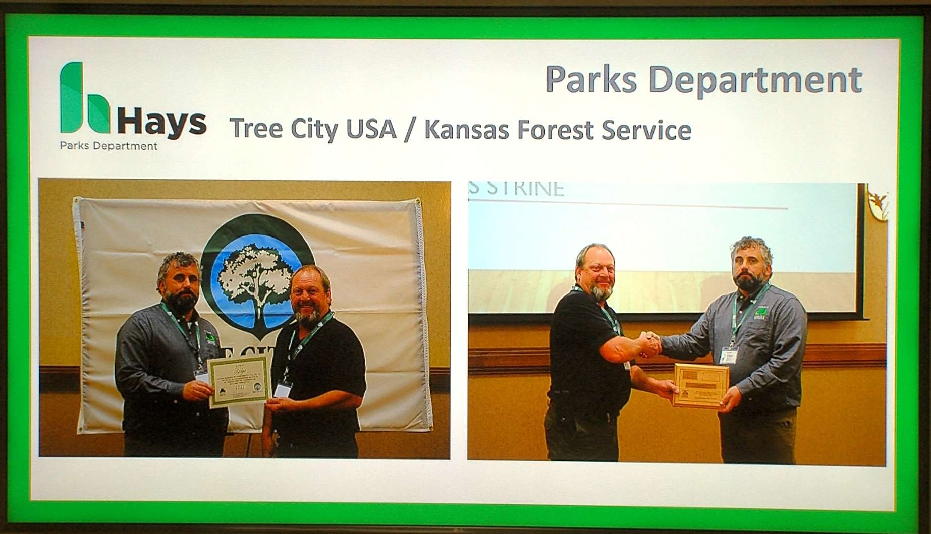 Hays Parks Director Jeff Boyle was awarded the inaugural "Jim Strine Community Forestry Award" by the Kansas Forestry Service. (Photo courtesy City of Hays)
