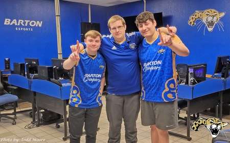 Adam Hardin and Kindric Castro with Head Coach Curtis Rose following their NJCAAE National Championship-Barton Athletics