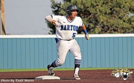Ricardo Sanchez celebrates Thursday after breaking the programs single season doubles record. - Barton Athletics