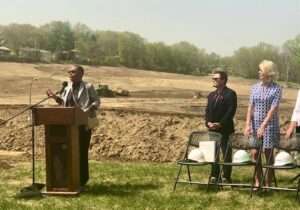 Juanita Johnson, City Councilwoman representing North Omaha, speaks at Bluestem groundbreaking.  (Cindy Gonzalez/Nebraska Examiner)