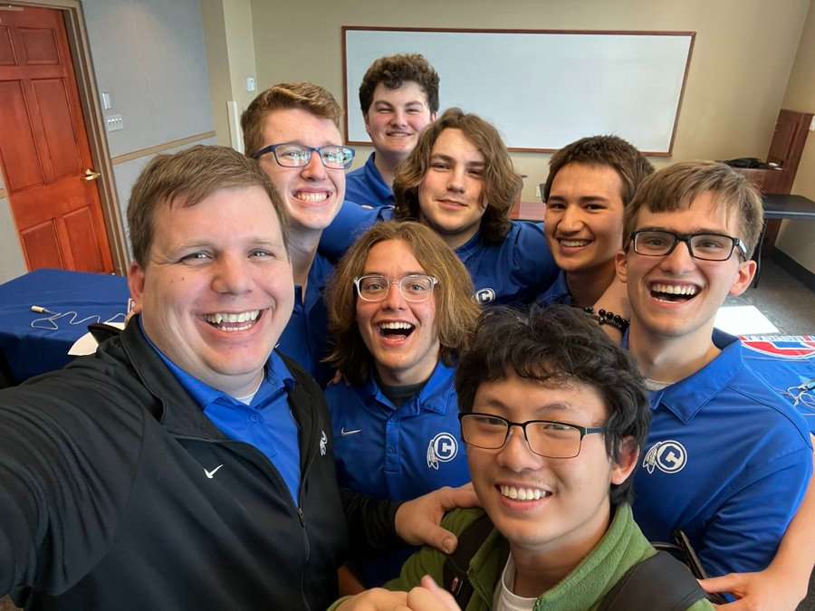 St. Joseph Central's scholar bowl team members, along with coach Jeff Carter, are&nbsp;Frederick Rivas-Giorgi, Patrick Rivas-Giorgi, Adam Klassen, Caden Turner, Matthew Byrd and Maverick Nabors. Courtesy photo.