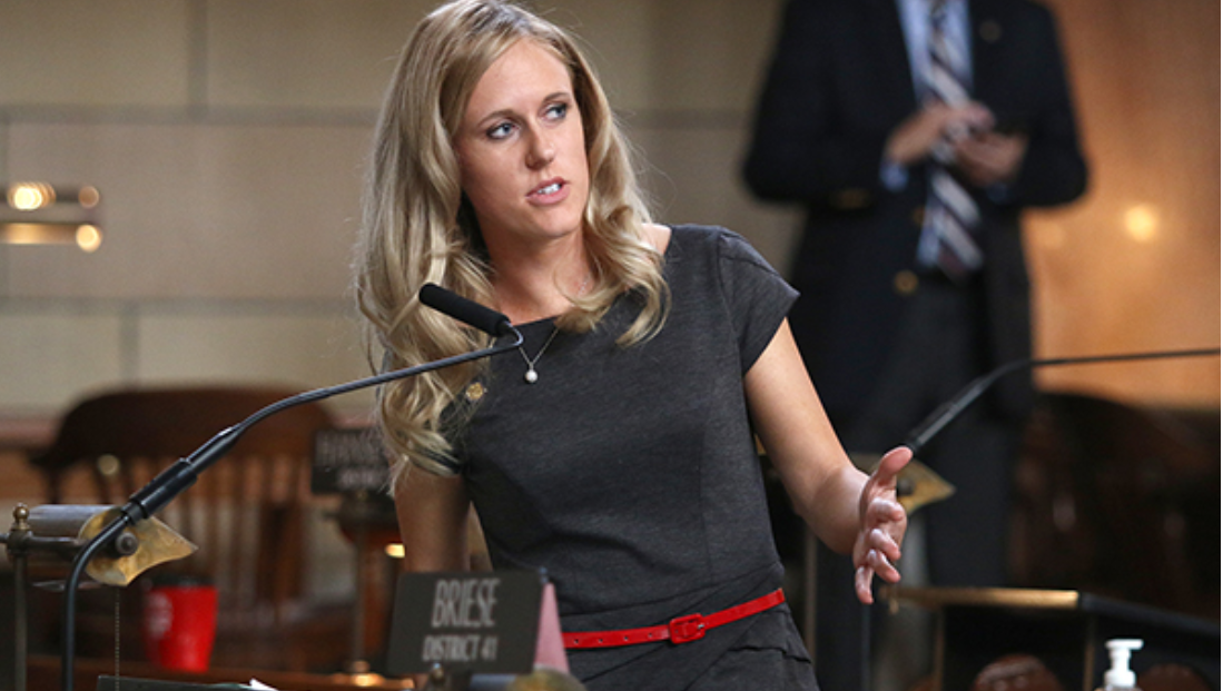 State Sen. Julie Slama of Sterling debates on the floor of the Nebraska Legislature. (Courtesy of Unicameral Information Office) 