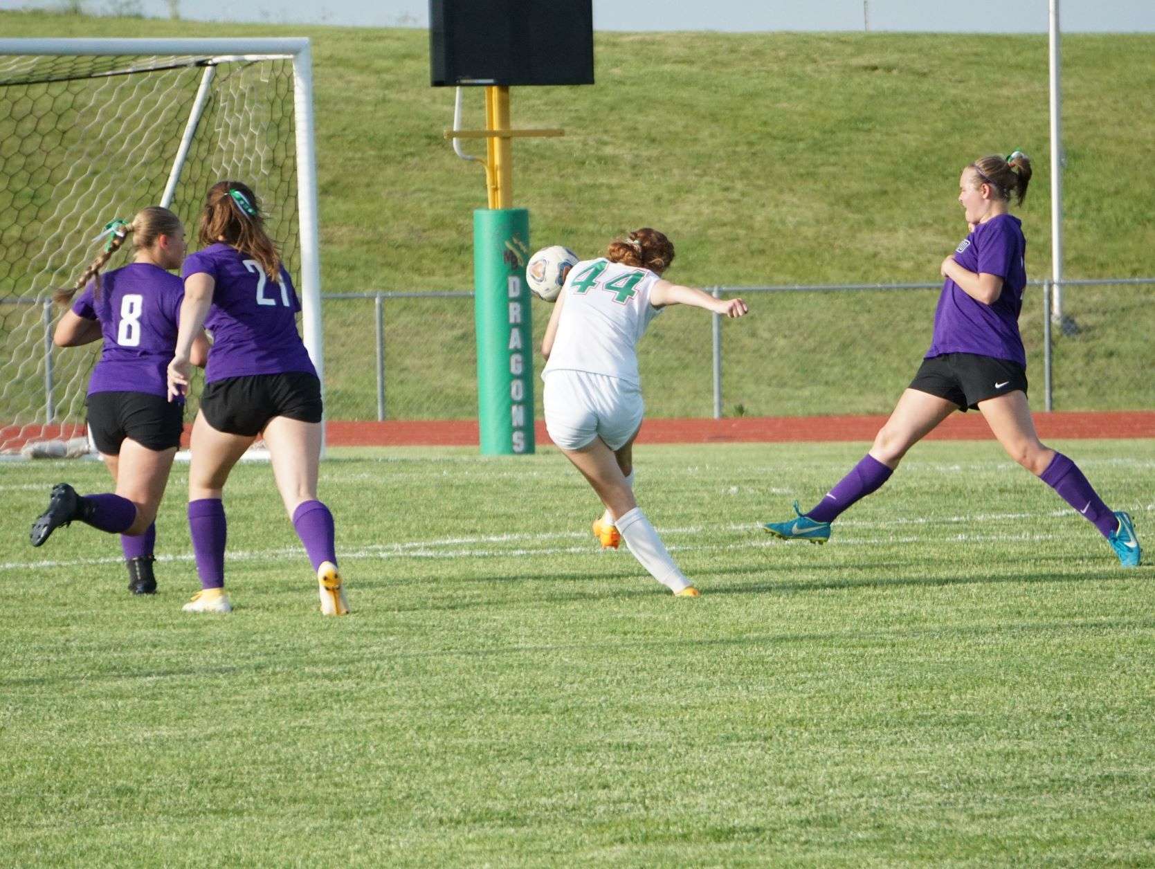 Emily Parrott (44) takes a shot toward the goal in the first half.