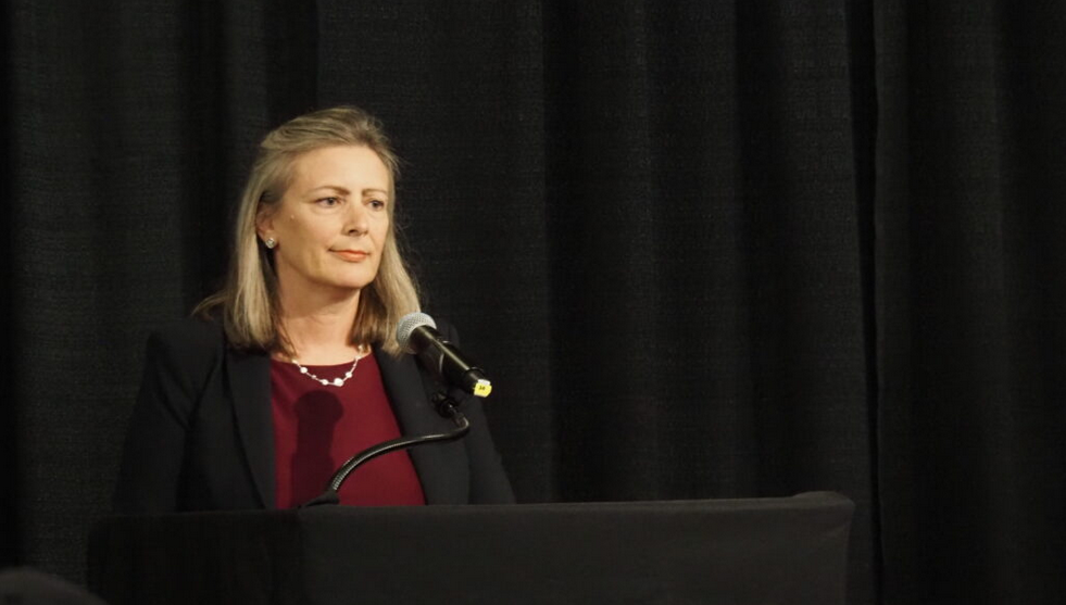 Sen. Kellie Warren positioned herself as the only Republican candidate for Kansas attorney general with a winning track record, in elections and with policies at the Statehouse. The Leawood legislator sparred with Kris Kobach and Tony Mattivi in a debate Thursday in Pittsburg, the first between the three. (Noah Taborda/Kansas Reflector)