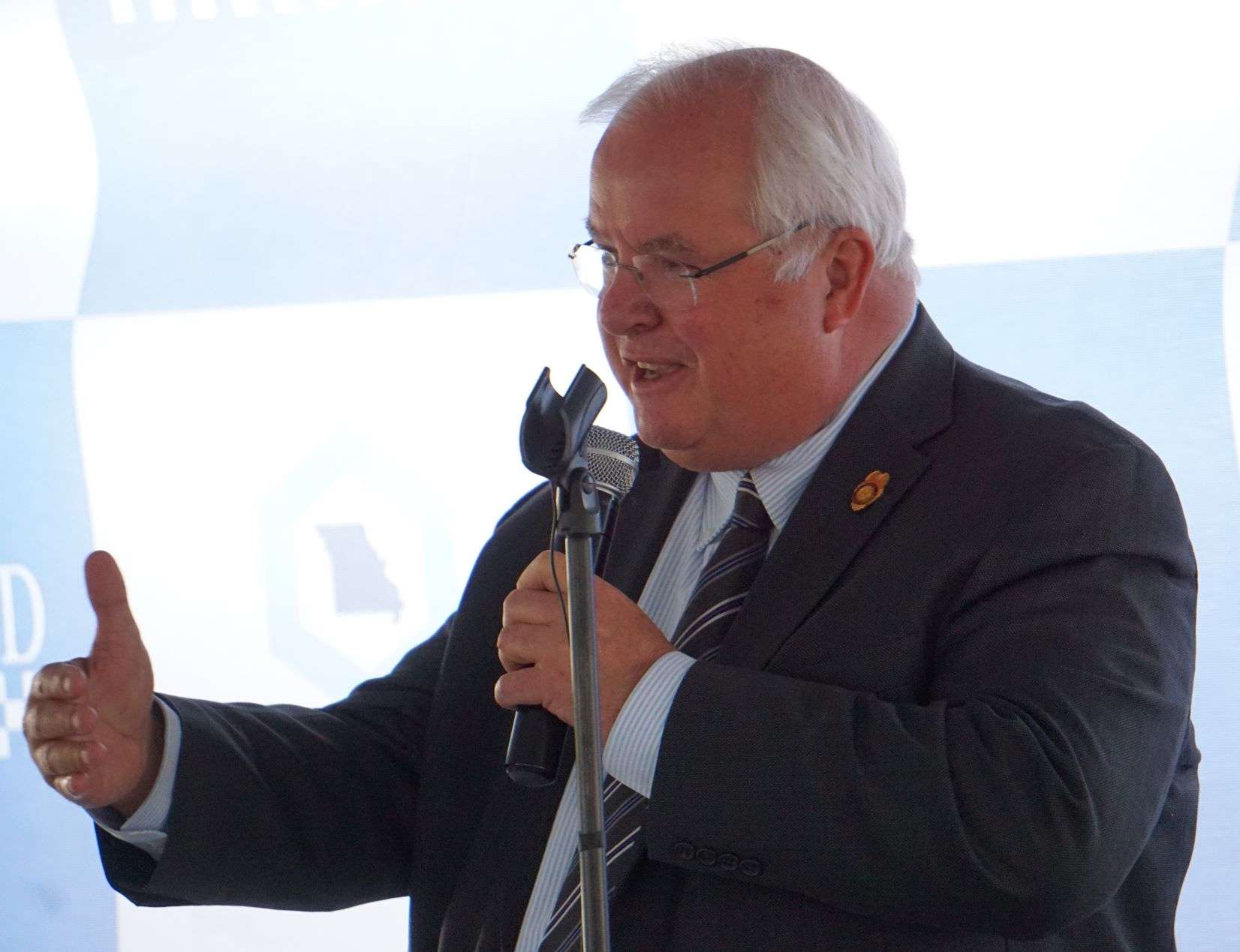 St. Joseph mayor John Josendale speaks at Hillyard's ceremonial groundbreaking Monday. Photo by Tommy Rezac.