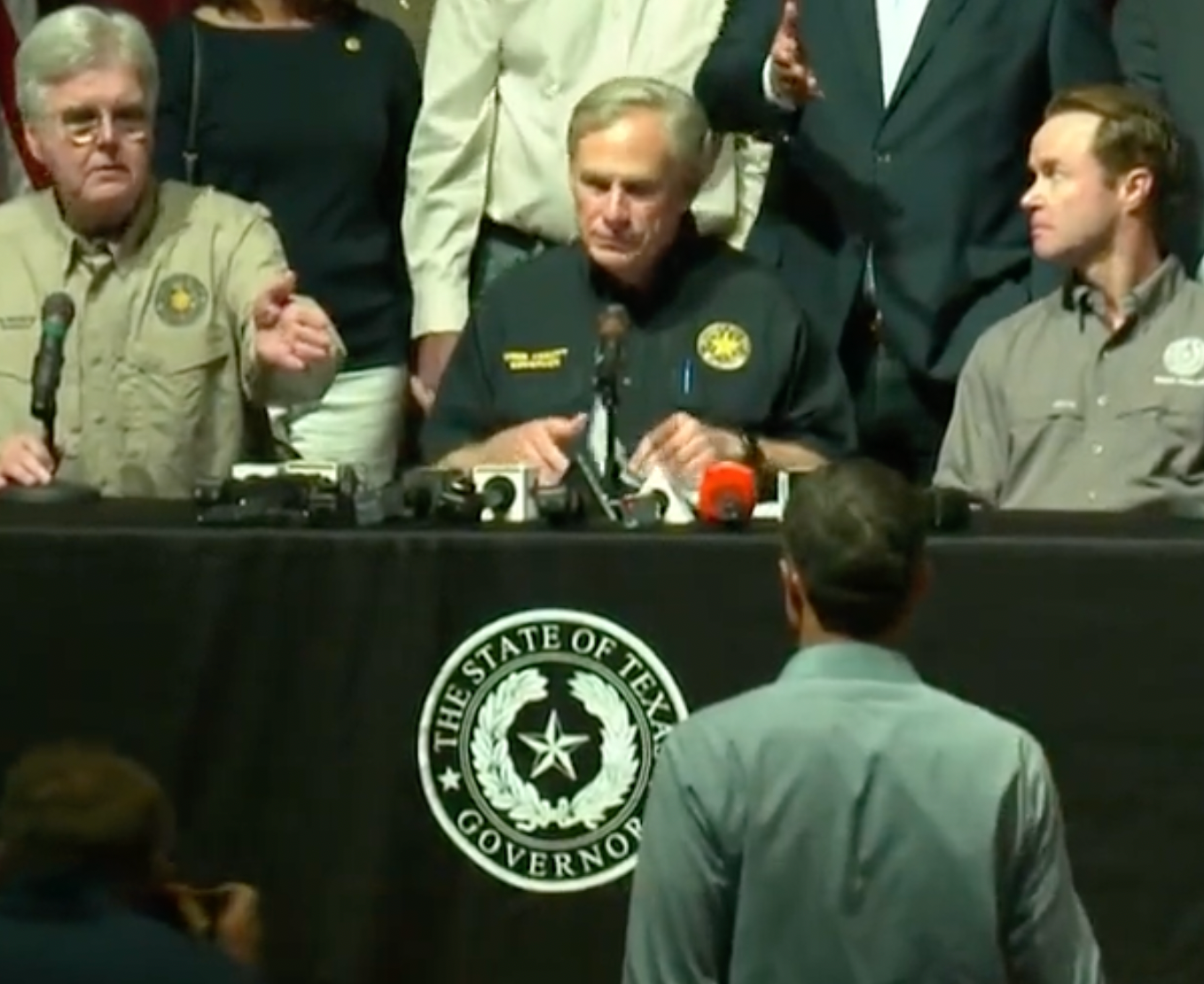 During a Wednesday press conference, Texas Democratic gubernatorial candidate Beto O’Rourke approached the stage, pointed to Governor Greg Abbott and blasted him for “doing nothing on gun control.” Republicans countered that it wasn't time to talk about politics and partisanship. But Abbott went on to say that he doesn't support restrictions on guns and prefers to focus on issues such as mental health and school security.-photo courtesy CSPAN