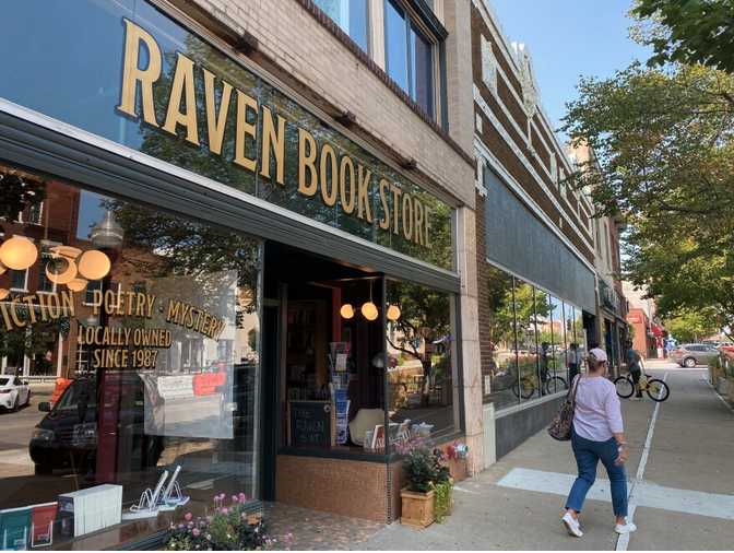 The Raven Book Store's new location, as of 2021, at 809 Massachusetts St. in Lawrence, Kansas, is nestled among the downtown's mix of restaurants, shops and galleries. Carlos Moreno / KCUR 89.3