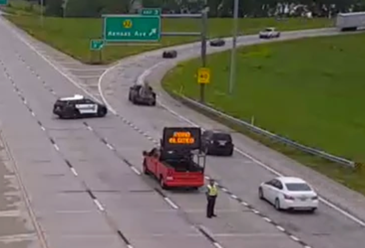 First responders directing traffic near the fatal crash-photo courtesy KC Scout