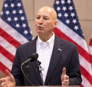 Nebraska Gov. Pete Ricketts in the State Capitol Rotunda. (Rebecca S. Gratz for the Nebraska Examiner)