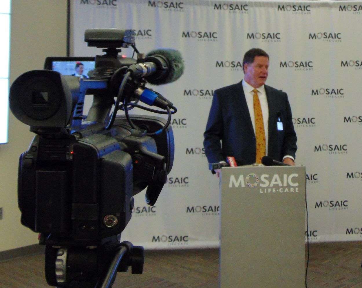 Mike Poore speaks during a news conference at the St. Joseph hospital/Photo by Brent Martin