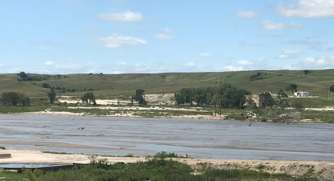 The skeletal remains of the Spencer Dam after a massive flood in March 2019 washed out the structure on the Niobrara River in northern Nebraska. (Paul Hammel/Nebraska Examiner) 
