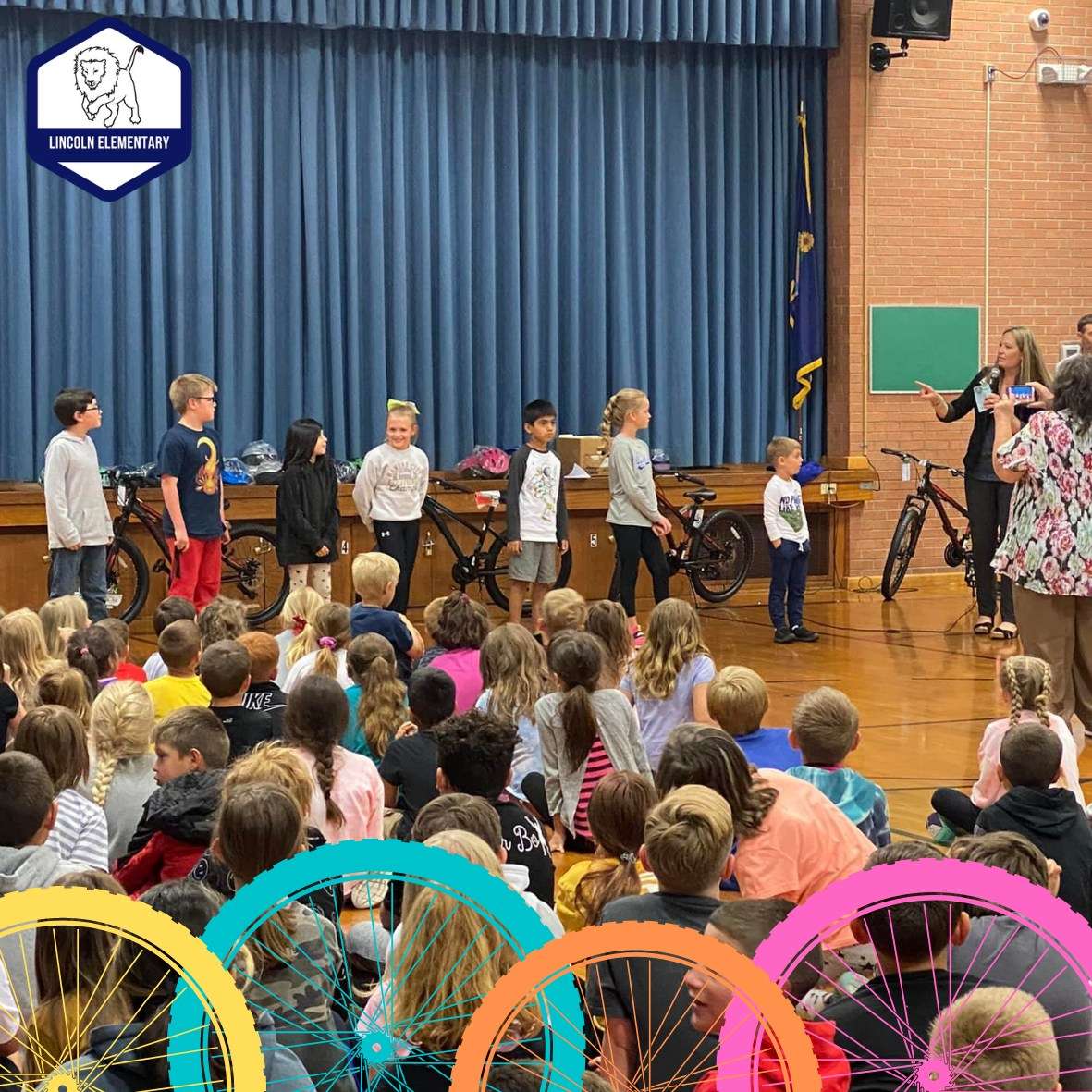 Lincoln Elementary School bike winners for perfect attendance. (photos from USD 428)
