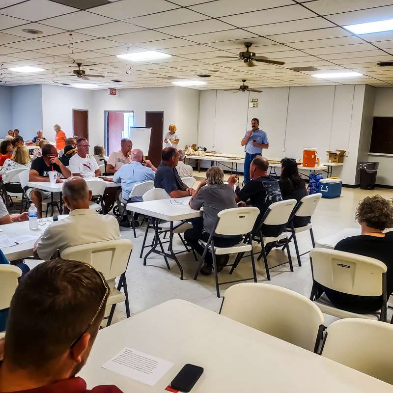 Jeff Pfeifer addresses an assembled crowd in the Victoria VFW during an Imagine Ellis County meeting. File photo