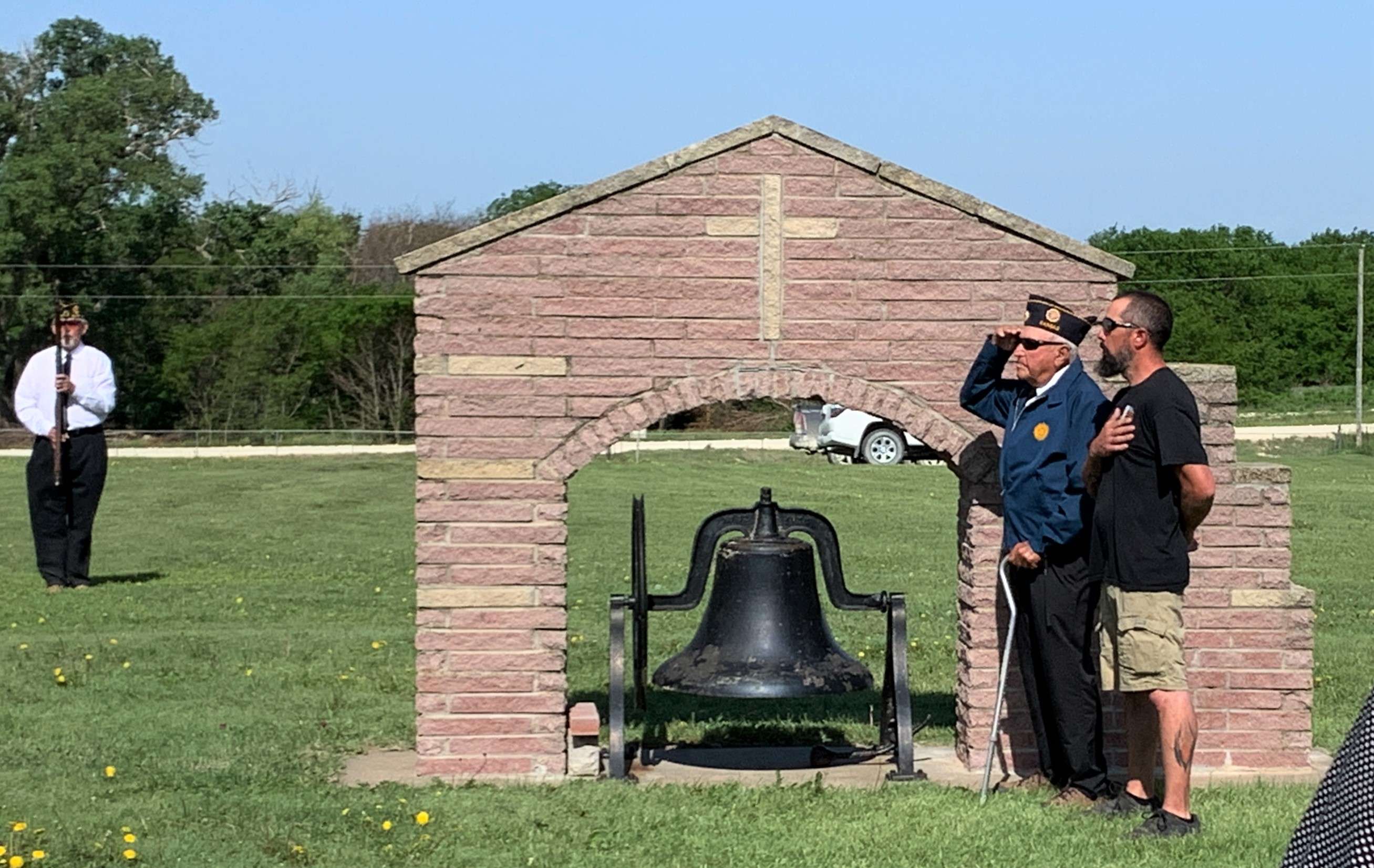 Orville Pfortmiller is a member of the American Legion and is pictured with his grandson Jeremy Makings, far right. Post 109 Commander William Workman stands to the far left. Courtesy photo<br>
