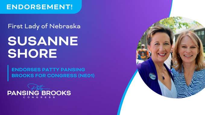 Twitter post showing Susanne Shore, wife of Gov. Pete Ricketts, endorsing Democrat Patty Pansing Brooks in the 1st Congressional District race. (Courtesy of Pansing Brooks campaign)