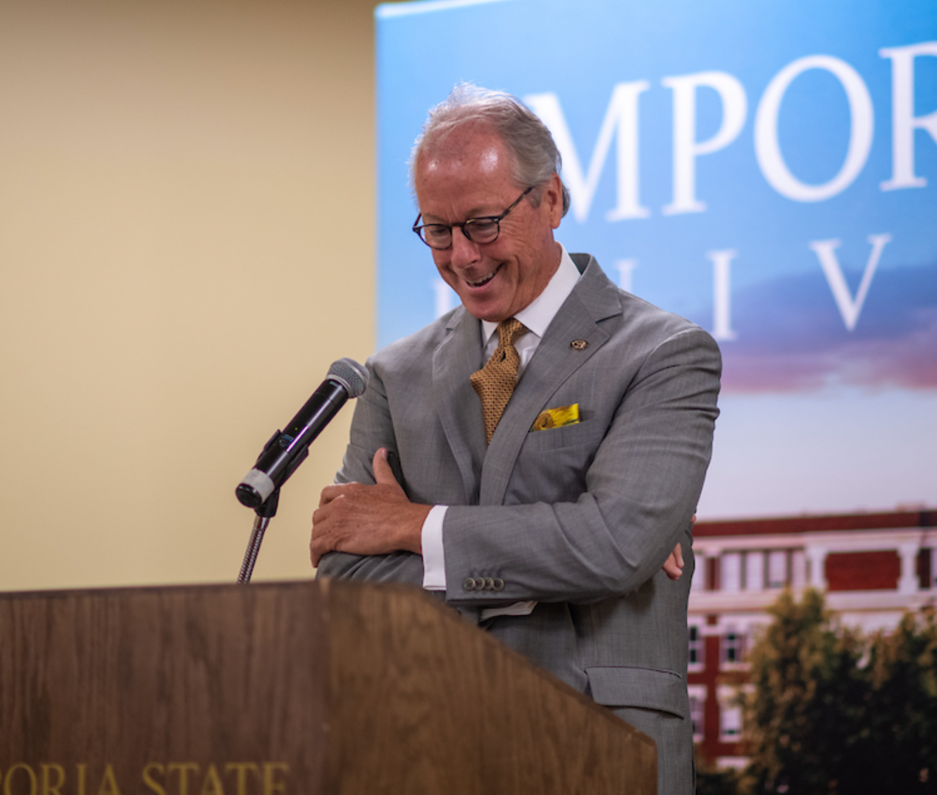 Ken Hush during Wednesday's announcement -photo courtesy Emporia State