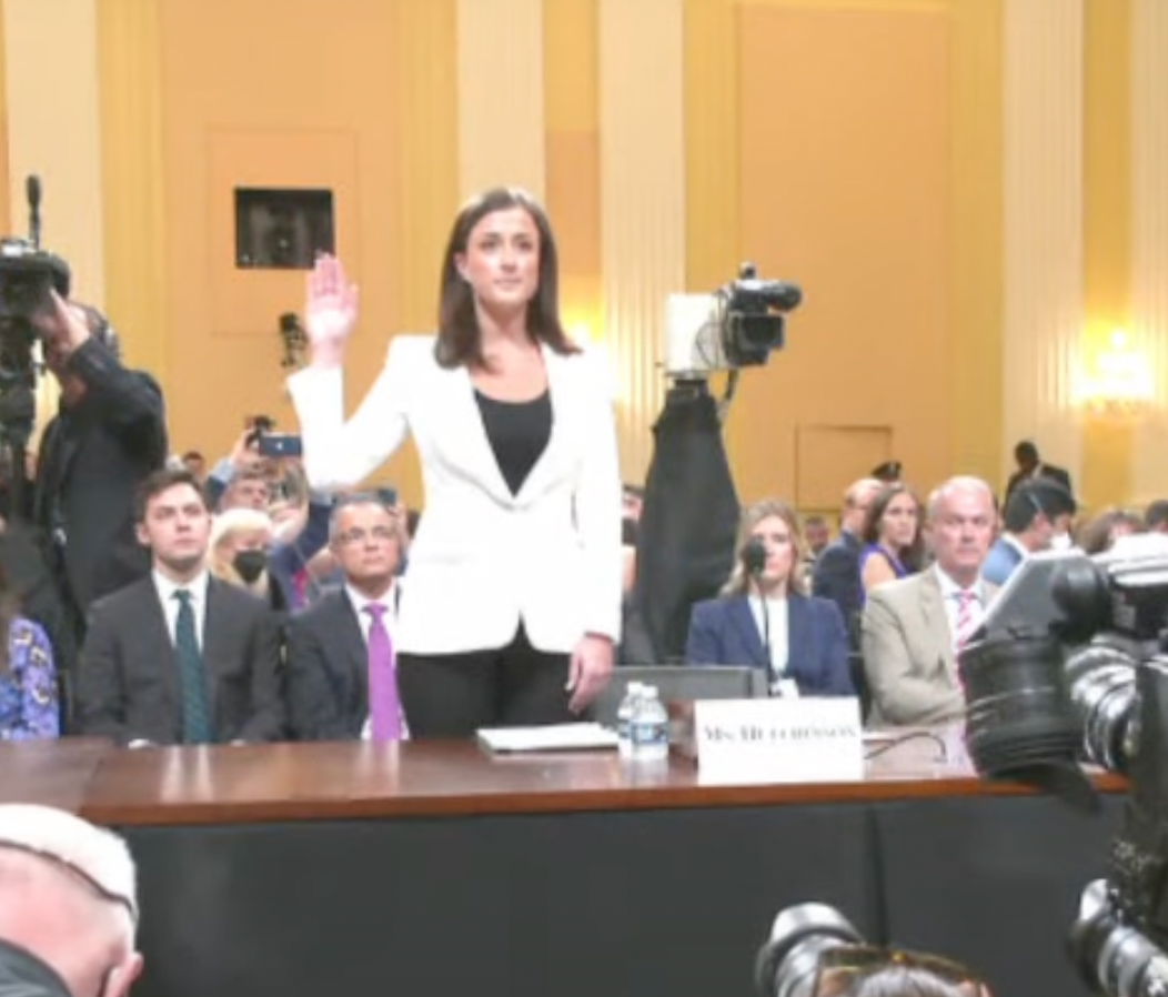Hutchinson during her swearing in for testimony before the Jan. 6 committee -image courtesy CSPAN