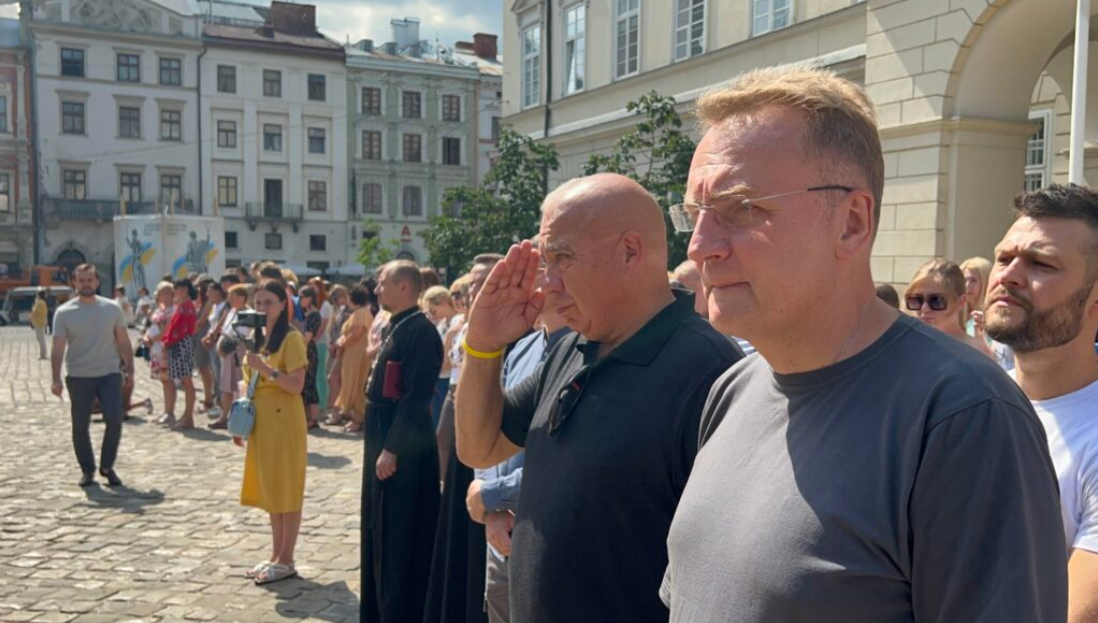 Among the stops State Sen. Tom Brewer has made while in Ukraine was at the funeral procession for a number of soldiers killed in the war with Russia. (Courtesy of State Sen. Tom Brewer)