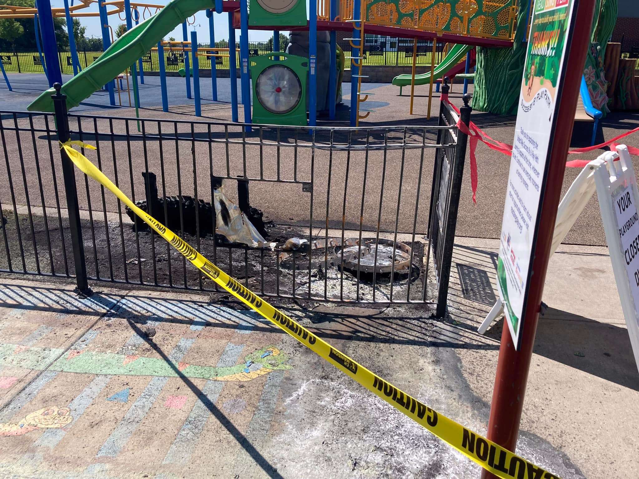Damage from the playground fire at the YMCA in the North Village Shoppes/ Photo from Marty Novak's Facebook page