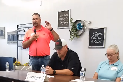 Jeffery Donecker (standing) is running for the District 1 seat on the Barton County Commission.&nbsp;