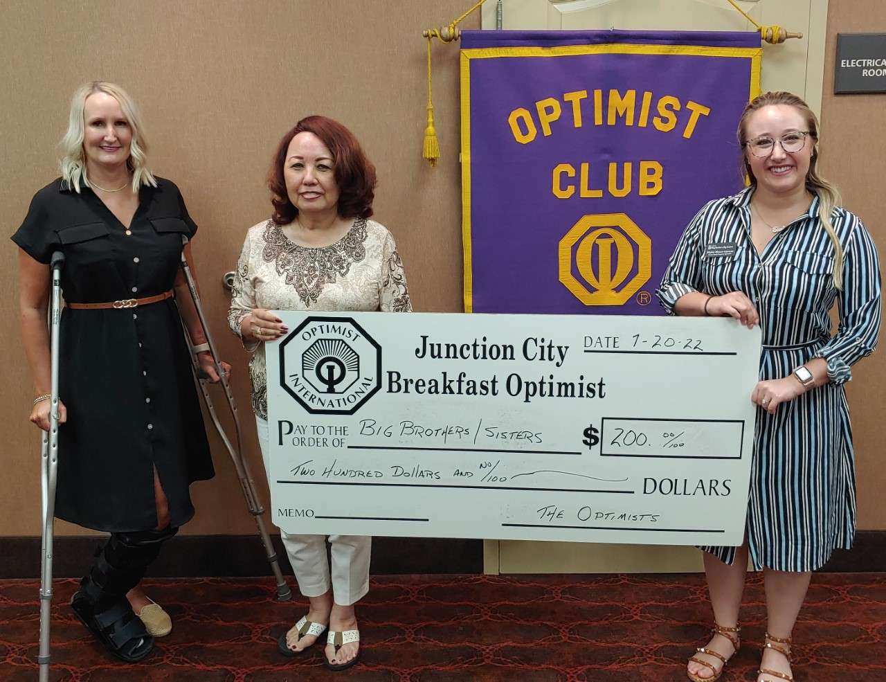 Pictured from left to right are: Michelle Sink, Area Supervisor with Big Brothers/Big Sisters; Nita Miller, President-Elect of the JC Breakfast Optimist Club and Skylar Mecca-Lipman, Senior Match Support Specialist with Big Brothers/Big Sisters.