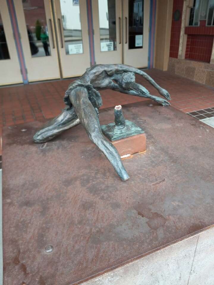 Broken statue in front of the Missouri Theatre/ Photo courtesy of Frank Polleck