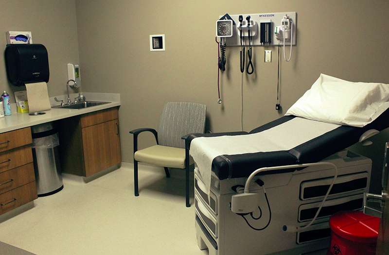 Exam room on the third floor of Fischli-Wills Center in the student health center. Photo by Cristina Janney/Hays Post<br>