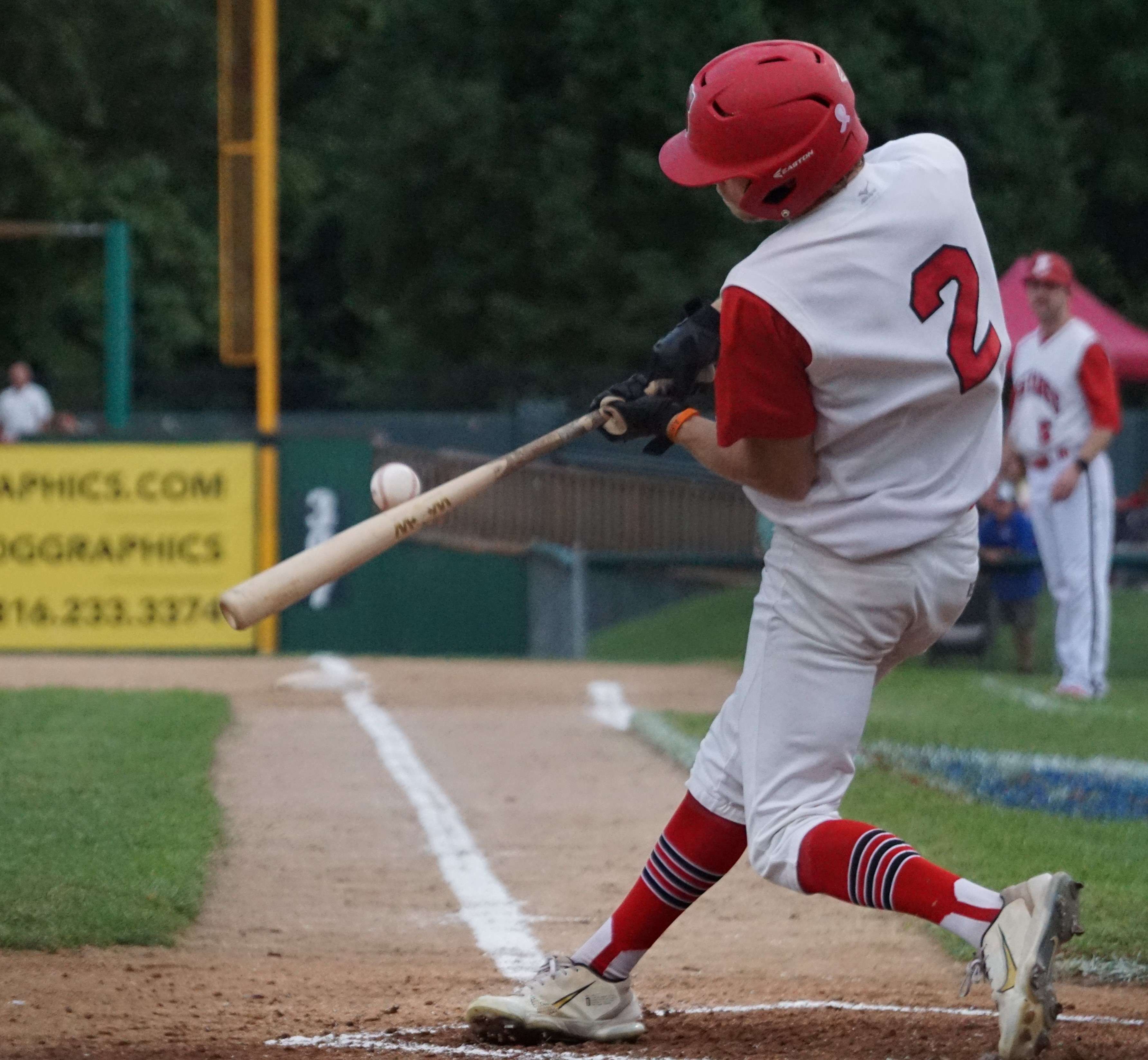 Brady Holden connects in the third inning of Friday's win over Joplin in the MINK League championship series. Photo by Tommy Rezac.