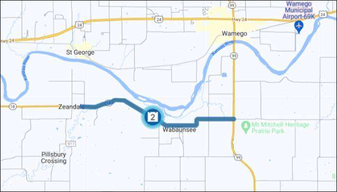 K-18 Construction east of Zeandale, graphic from KDOT