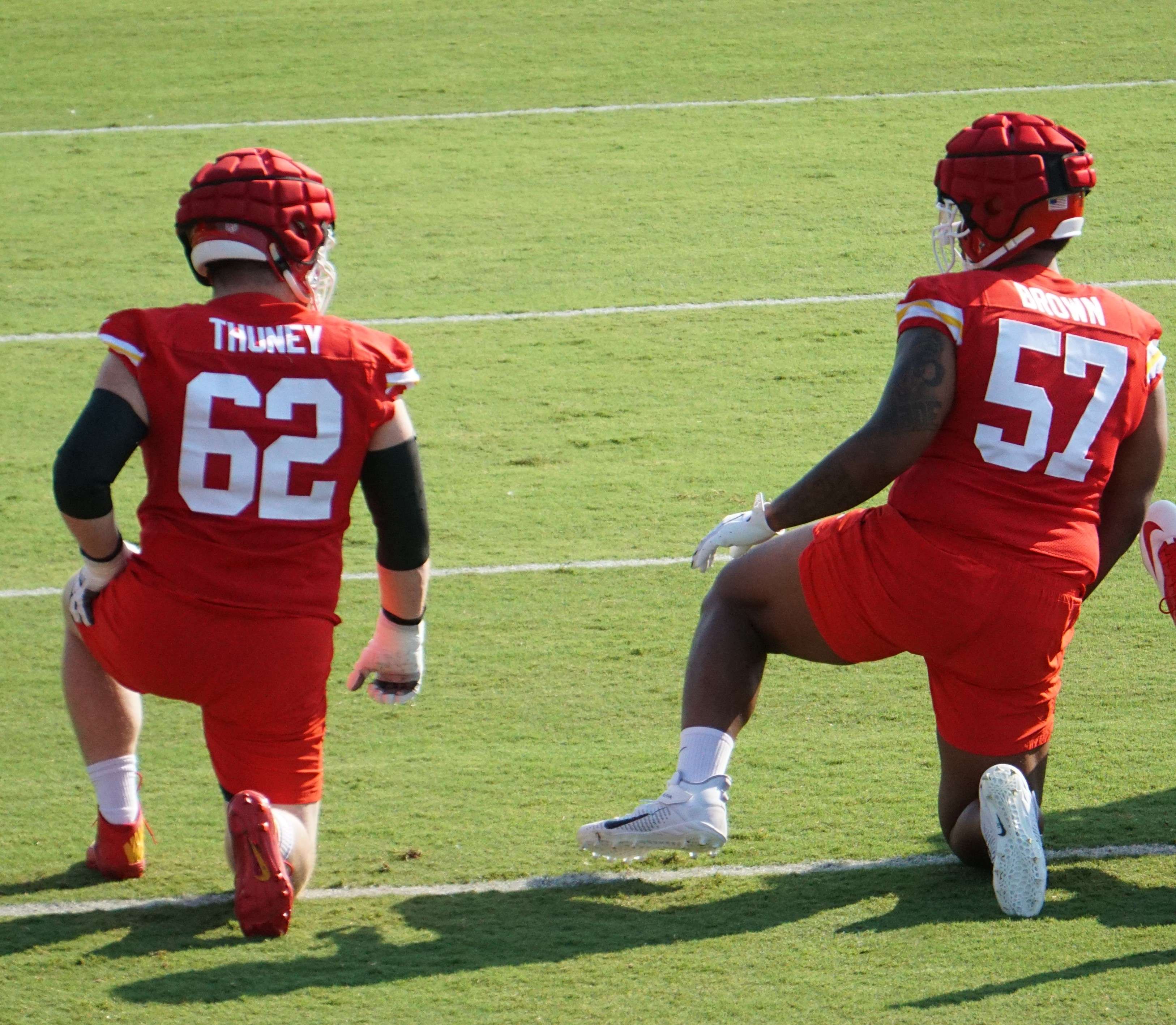 Joe Thuney (62) and Orlando Brown (57).